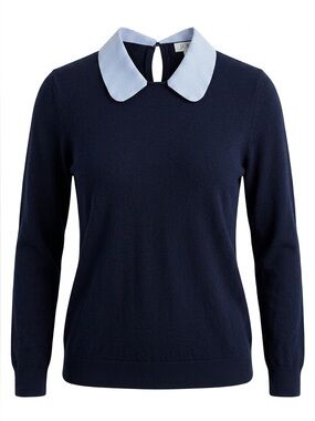 J.Crew XS Navy Sweater Blue Stripe Peter Pan Collar Preppy Cotton Knit Top